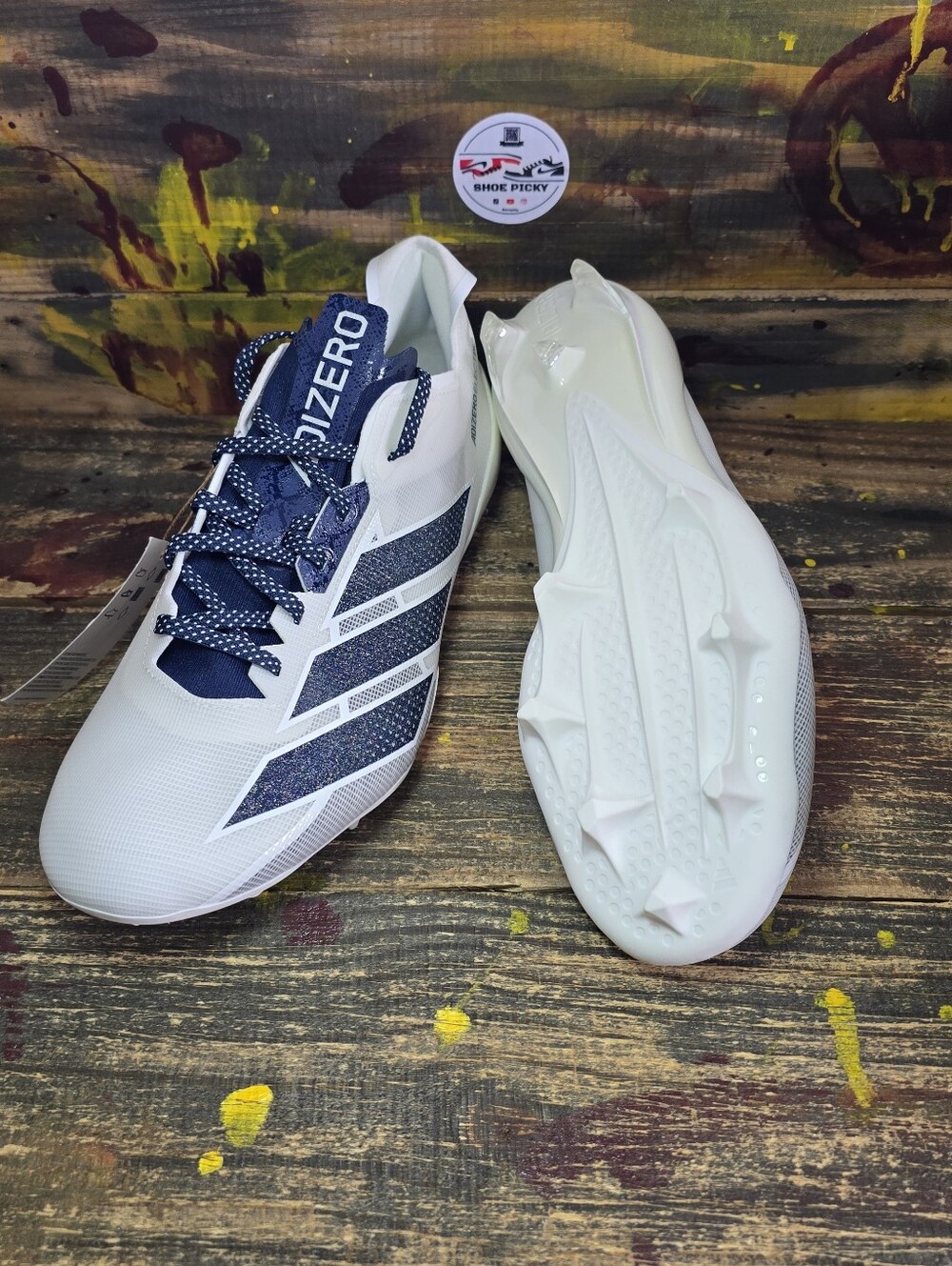 adidas Adizero Electric Men's Football Cleats White/Navy Blue Size 11.5 (IE6290) - Picture 7 of 8